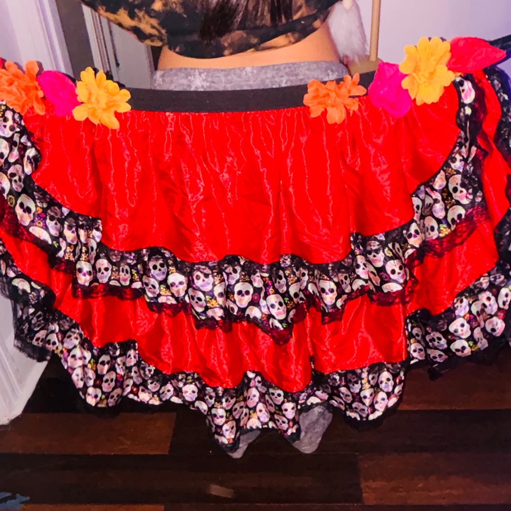 Vibrant Red Skull Patterned Skirt